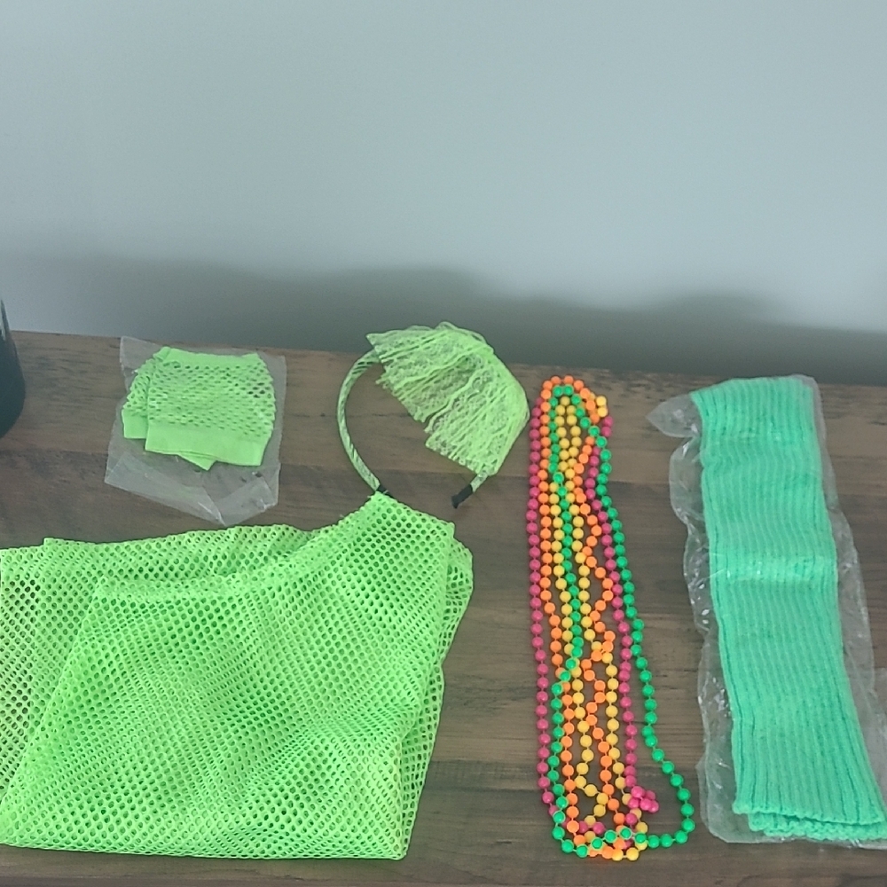 Neon Green Mesh 80's Outfit Set